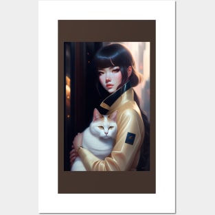 Beautiful woman with cat - Modern digital art Posters and Art